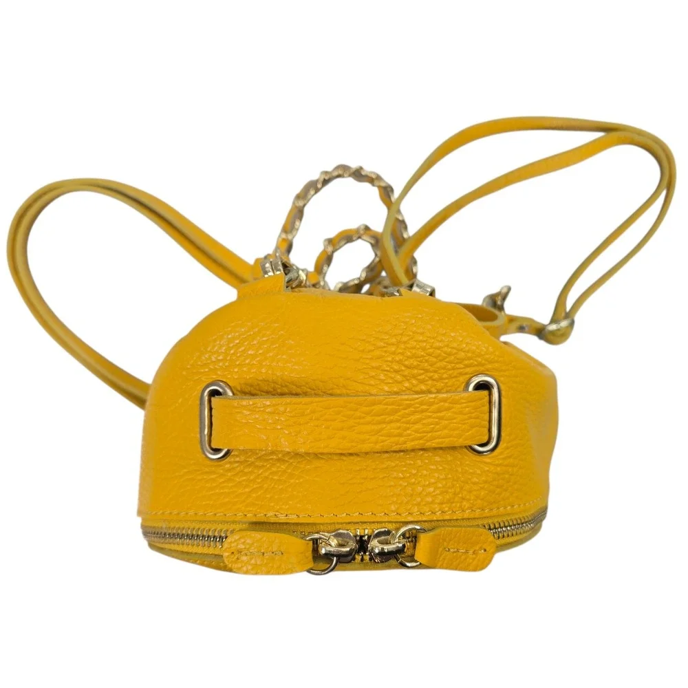 Vera Pelle Yellow Pebbled Leather Convertible Mini Backpack Crossbody Made Italy